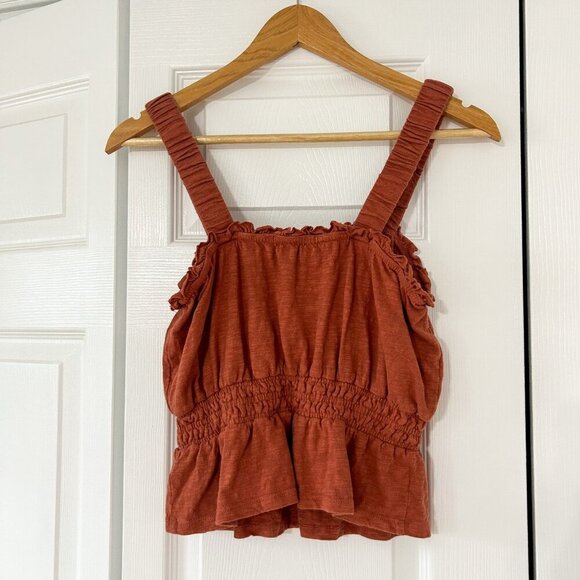 Marine Layer Dylan Smocked Cotton Tank Top Baked Clay XS Orange Sleeveless - Picture 5 of 7